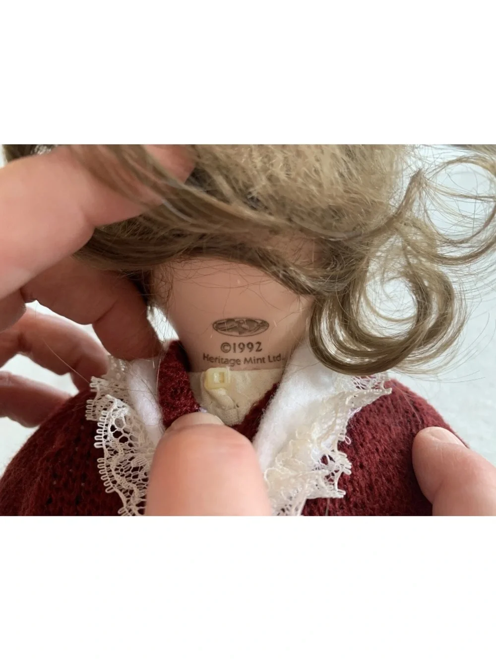 Vintage Heritage Mint 1992 Porcelain Girl Doll, Winter 12” Sweater With Geese